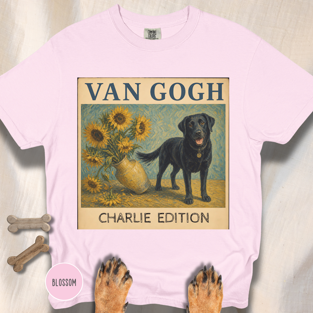 Personalized Black Lab Van Gogh Sunflowers Down T-Shirt