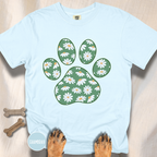 Daisies on Green Dog Paw T-shirt