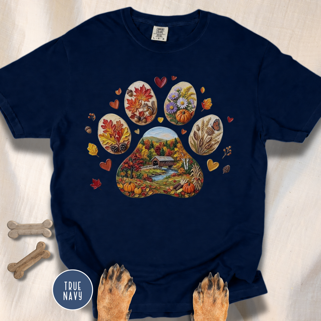 Fall in New England Dog Paw T-shirt