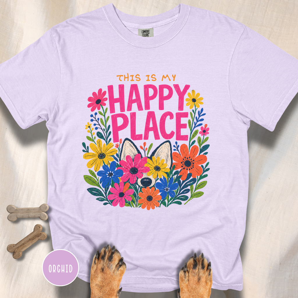 Dog in the Garden Happy Place T-shirt
