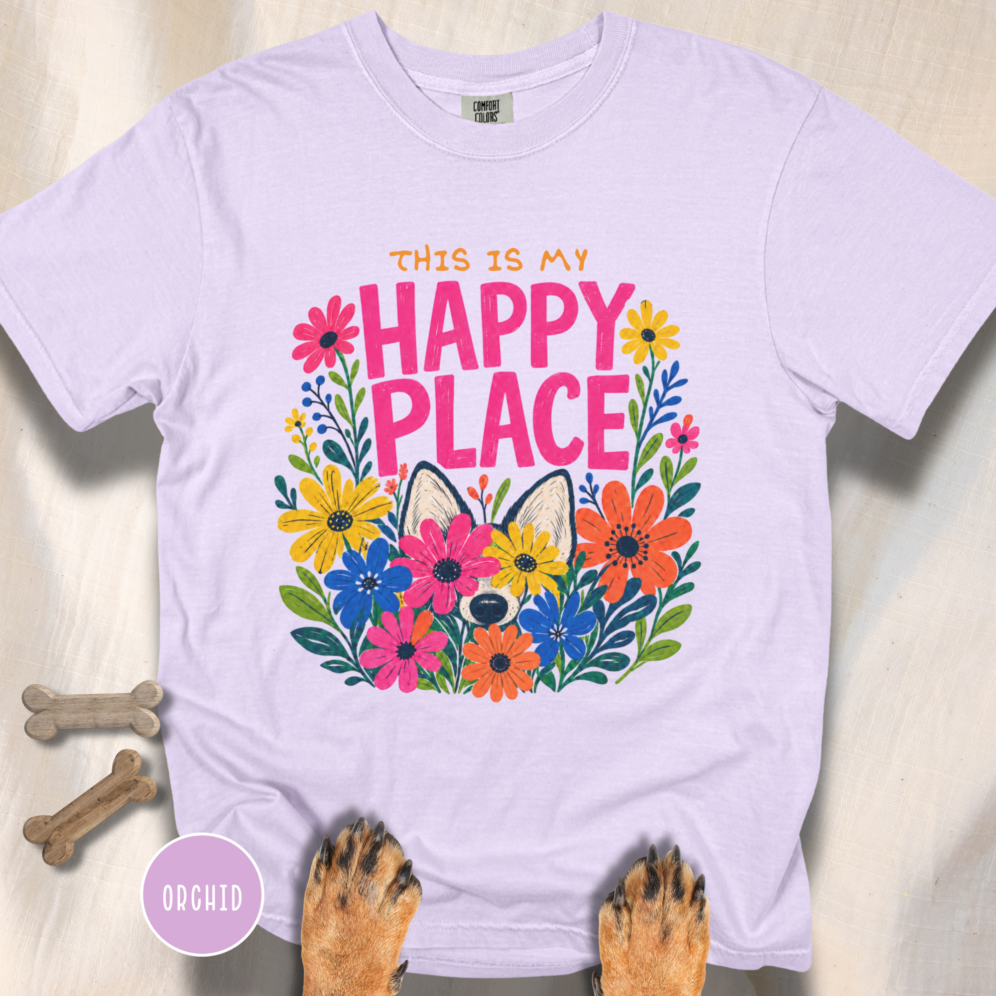 Dog in the Garden Happy Place T-shirt