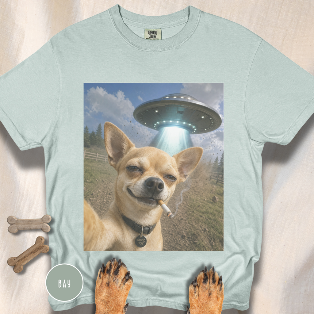 Chihuahua Smiling UFO Selfie T-shirt