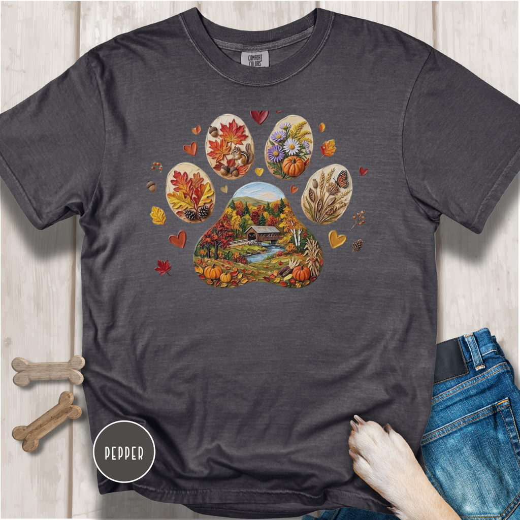 Fall in New England Dog Paw T-shirt