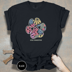 Stay Pawsitive Floral Paw Print T-Shirt