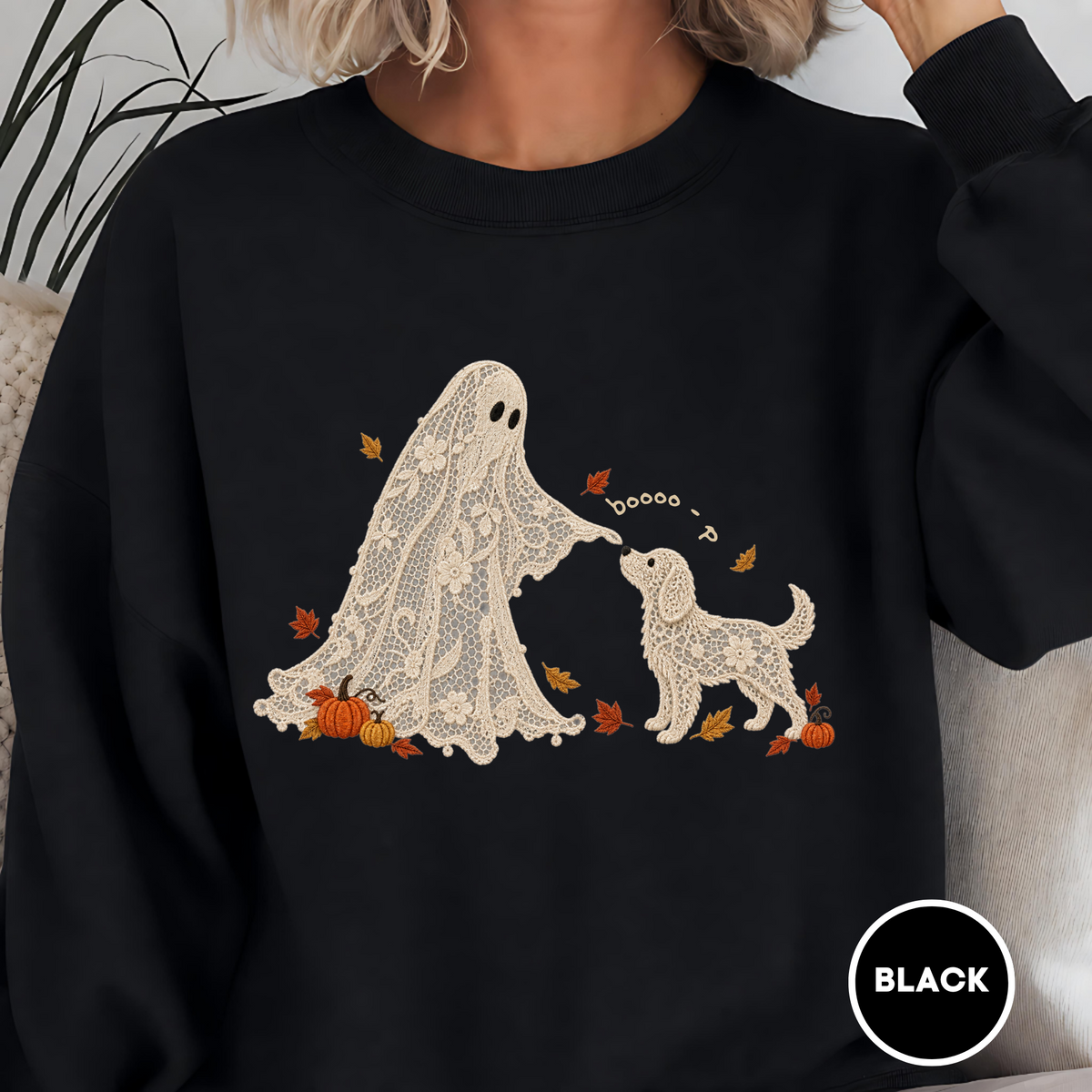 Lace Ghost and Dog Boooo-p Sweatshirt