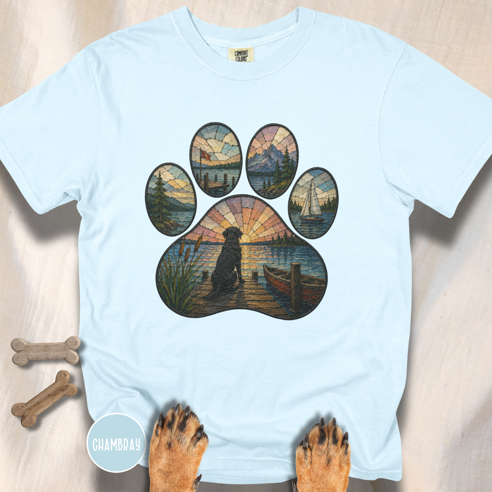 Sail Away Stained Glass Paw Print T-shirt