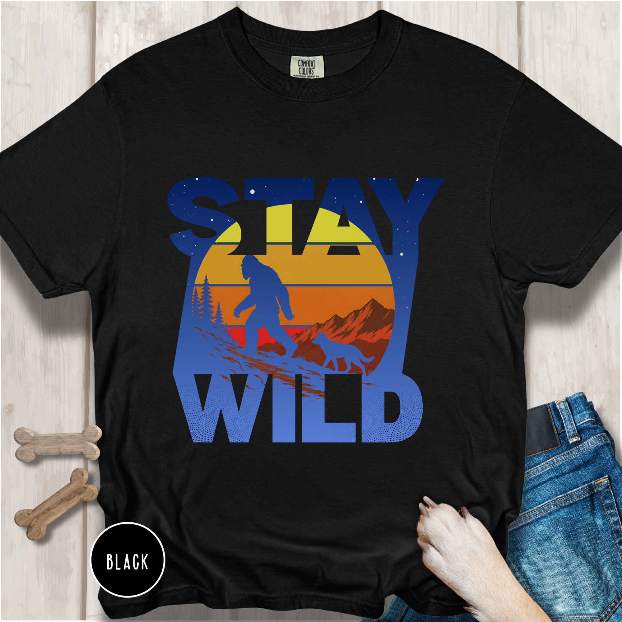 Stay Wild Big Foot and Dog T-shirt