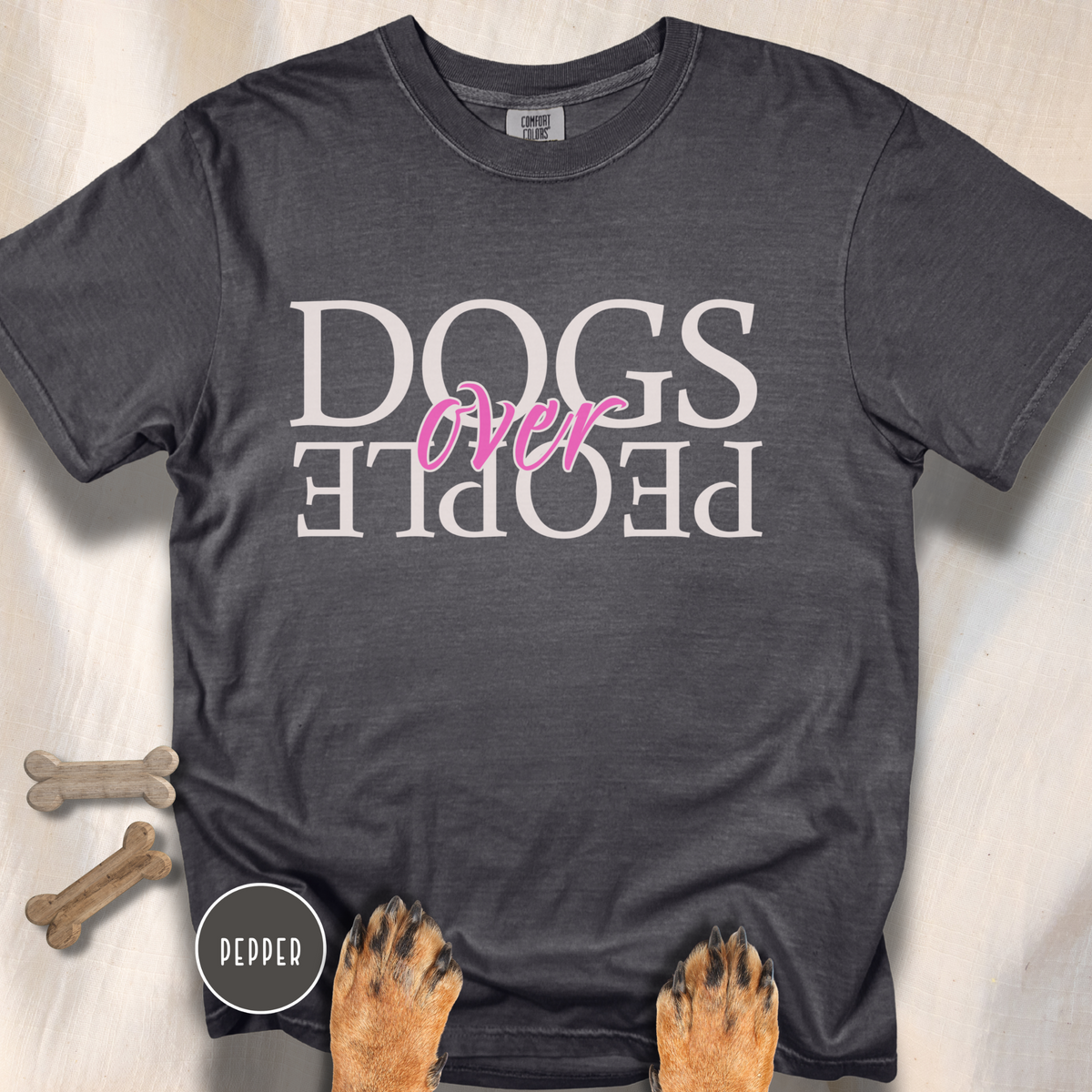 Dogs Over People Cream and Pink T-shirt