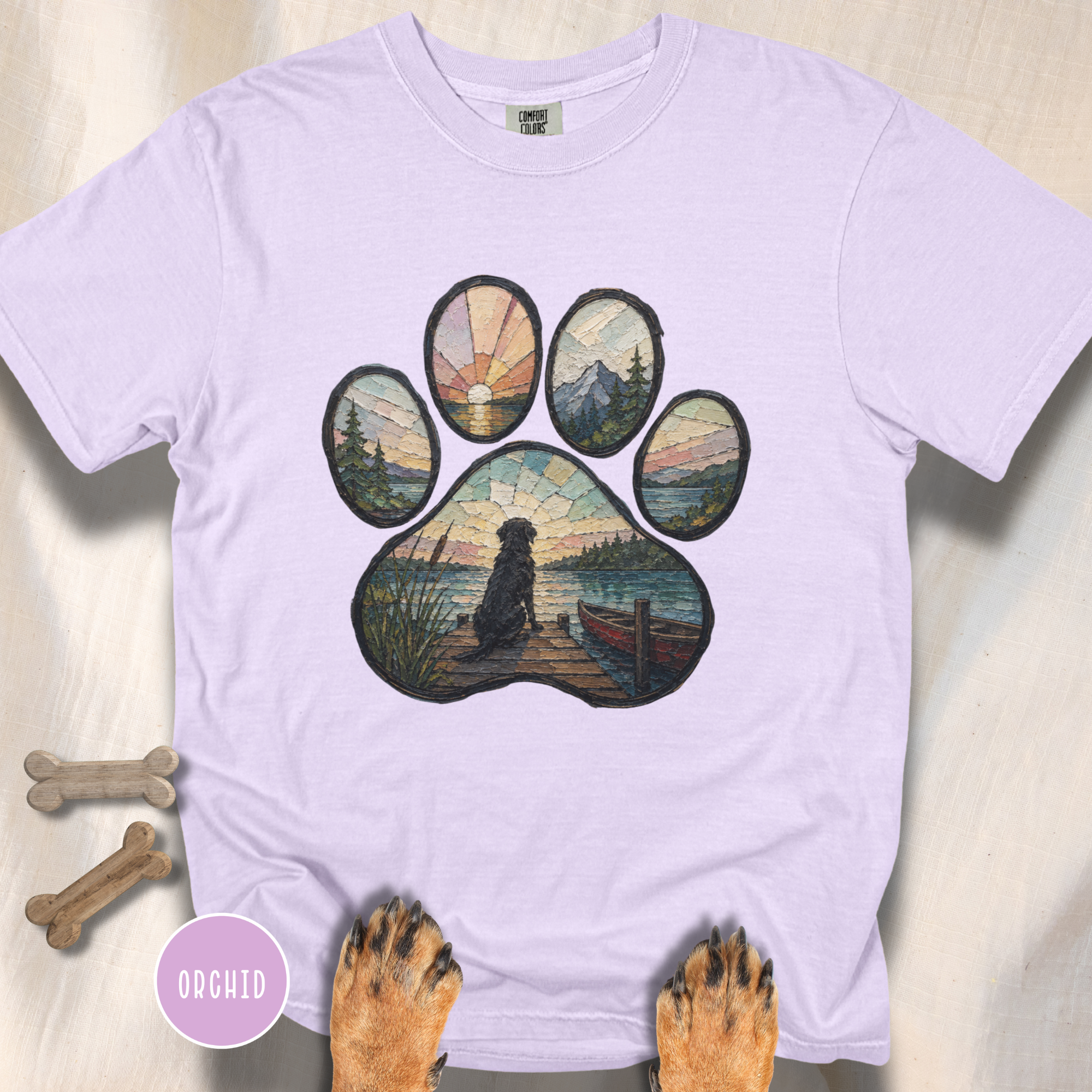 Lake Life Stained Glass Paw Print T-shirt