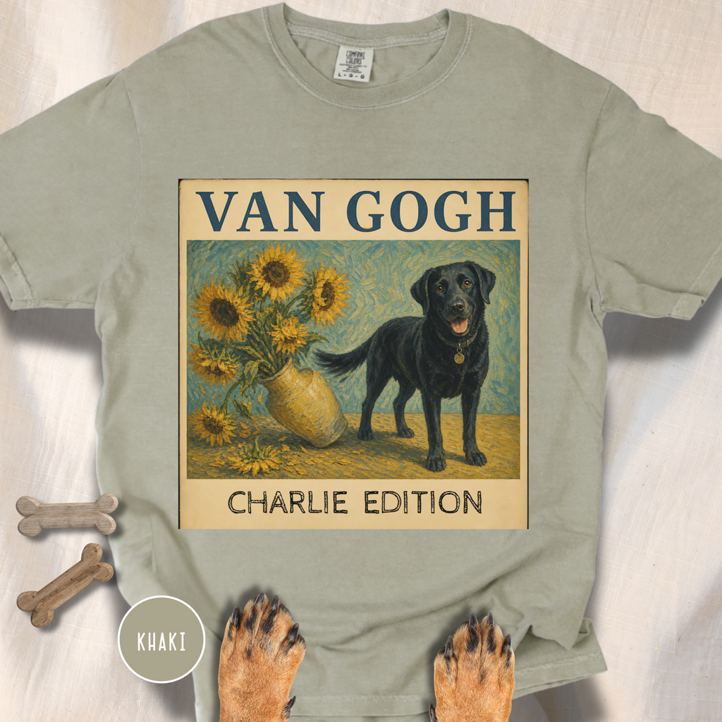 Personalized Black Lab Van Gogh Sunflowers Down T-Shirt