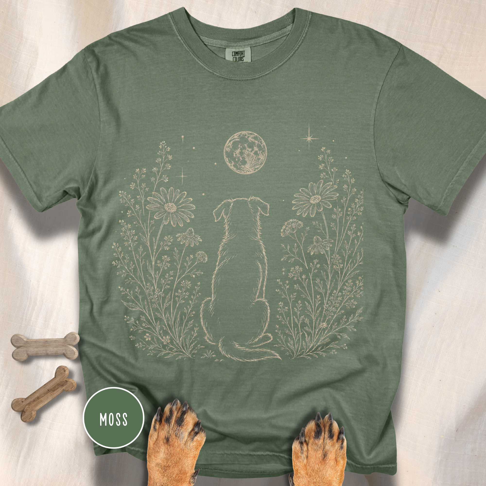 Dog in the Garden on a Moonlit Night T-shirt