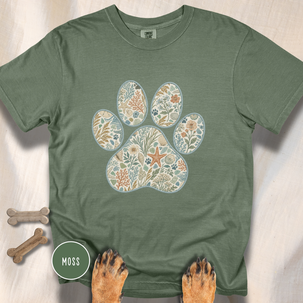 Coastal Seashore Vintage Botanical Dog Paw T-Shirt
