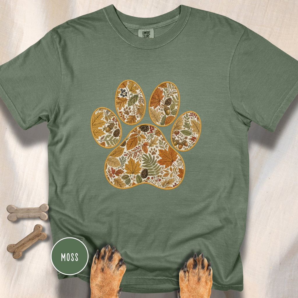Fall in the Forest Vintage Botanical Dog Paw T-Shirt