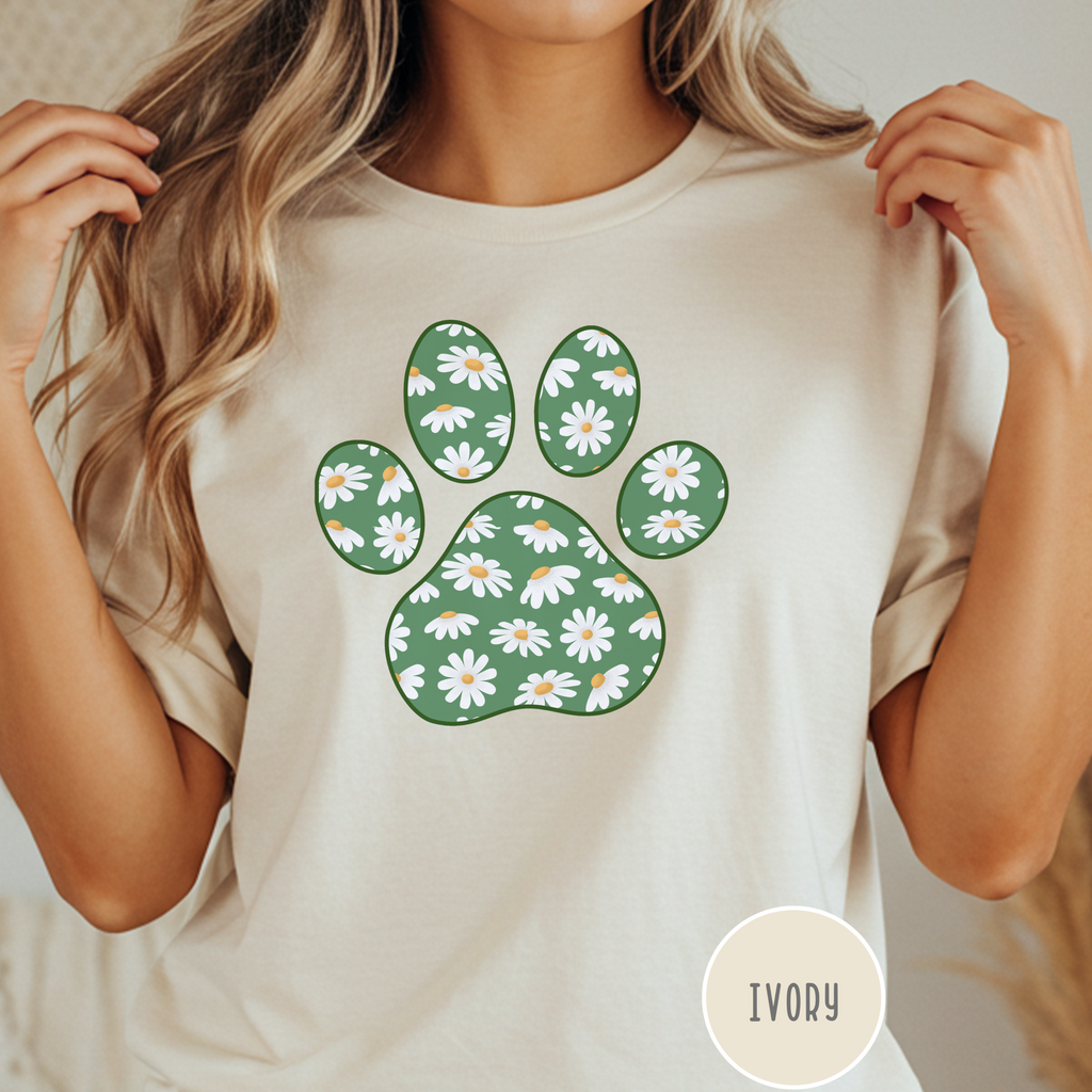 Daisies on Green Dog Paw T-shirt
