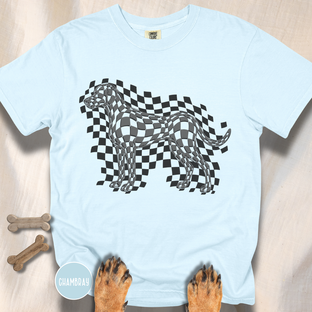 Checkerboard Dog Optical Art T-shirt