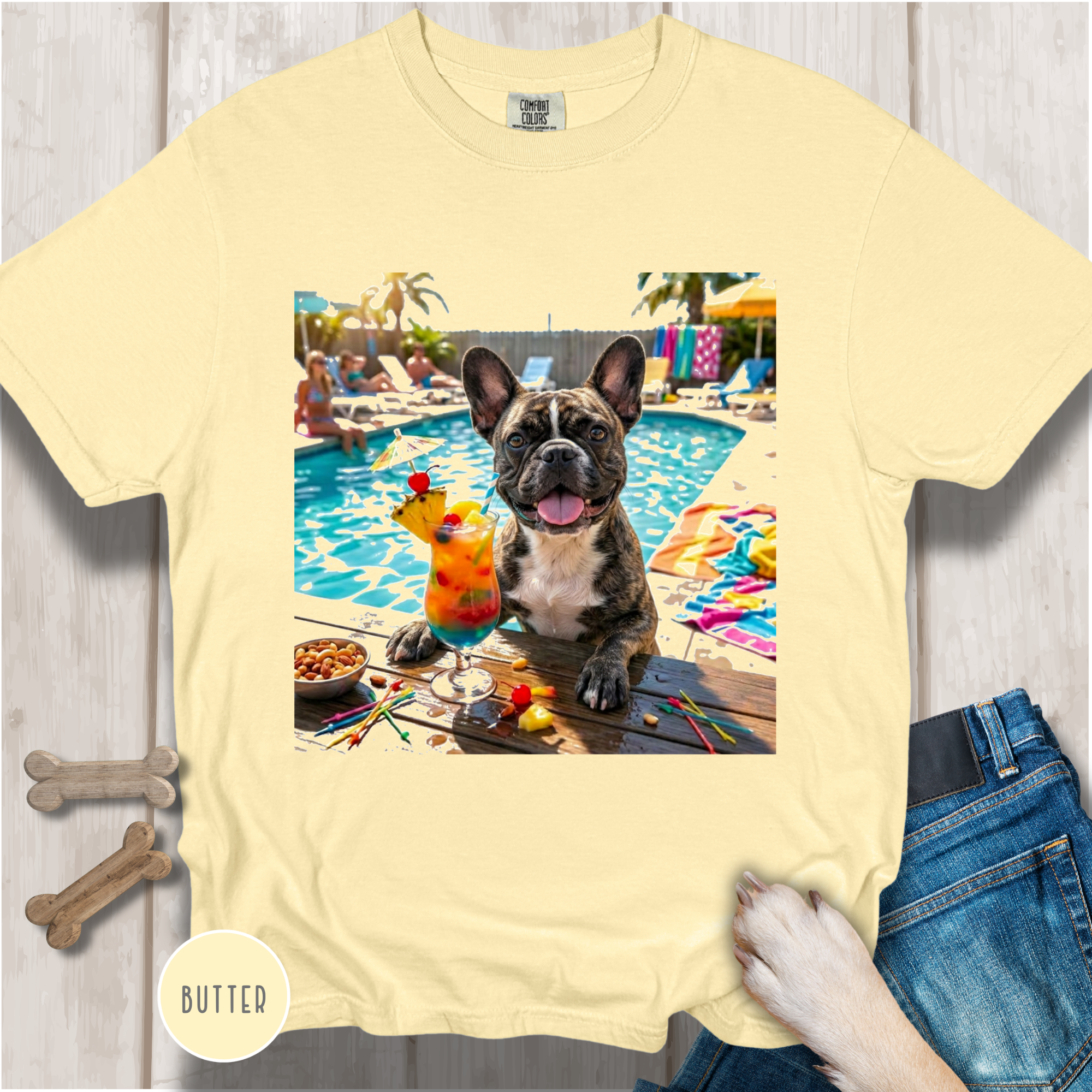 French Bulldog Pool Party T-shirt.