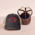 Dogs Books Coffee Embroidered Mesh Trucker Hat