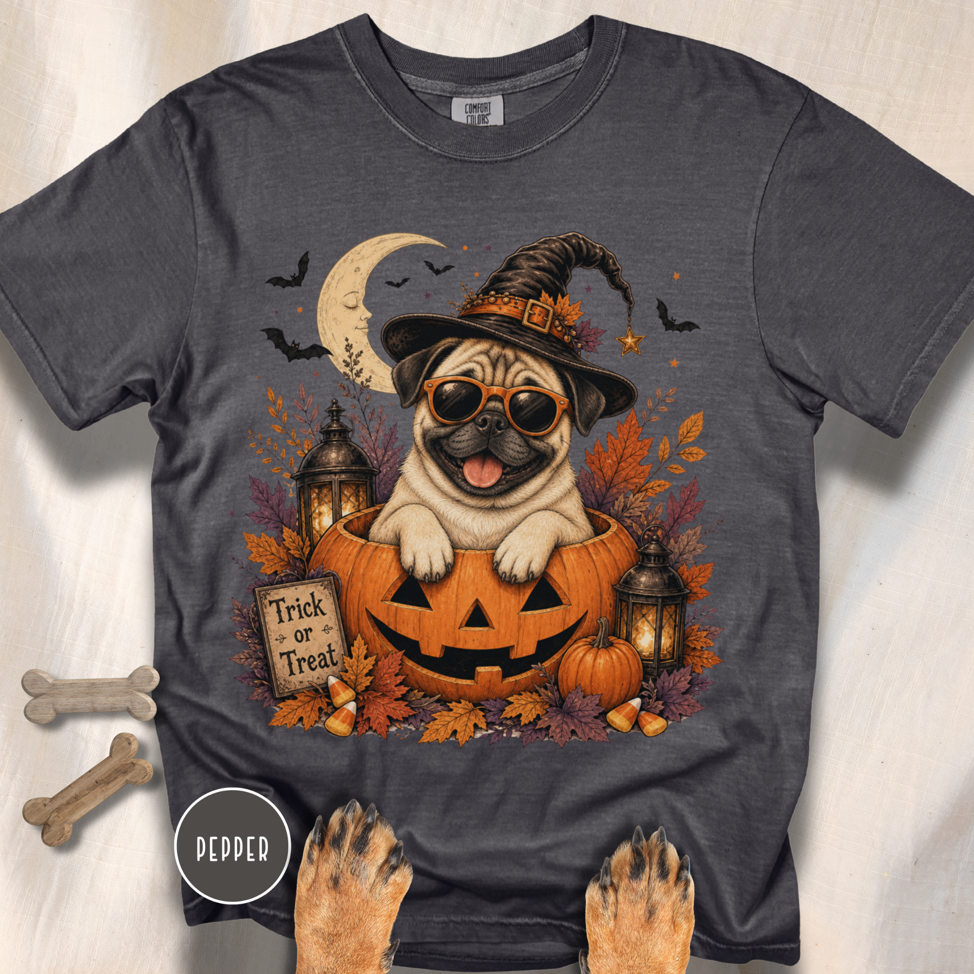 Pug in a Jack-o-Lantern T-shirt