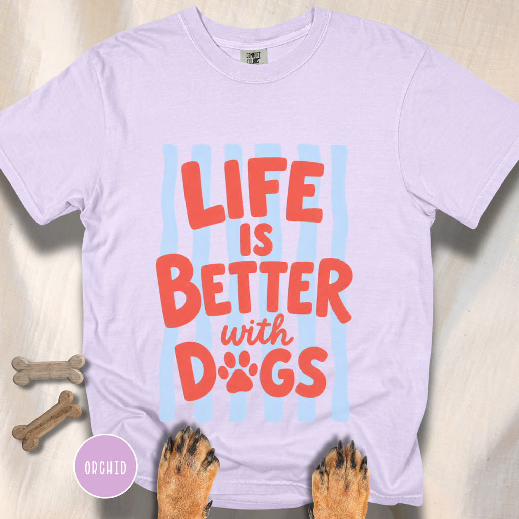 Life is Better with Dogs striped T-shirt