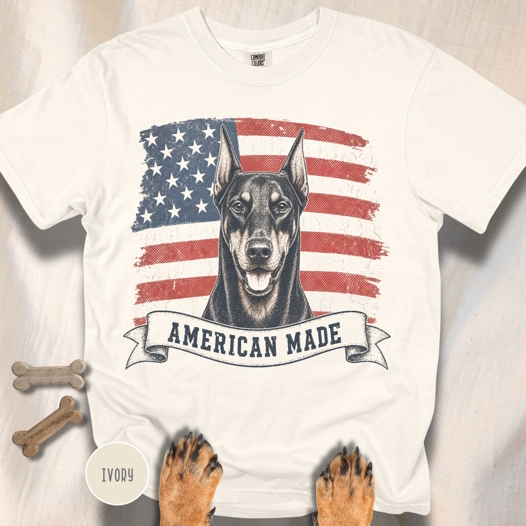 Doberman American Made USA flag T-shirt