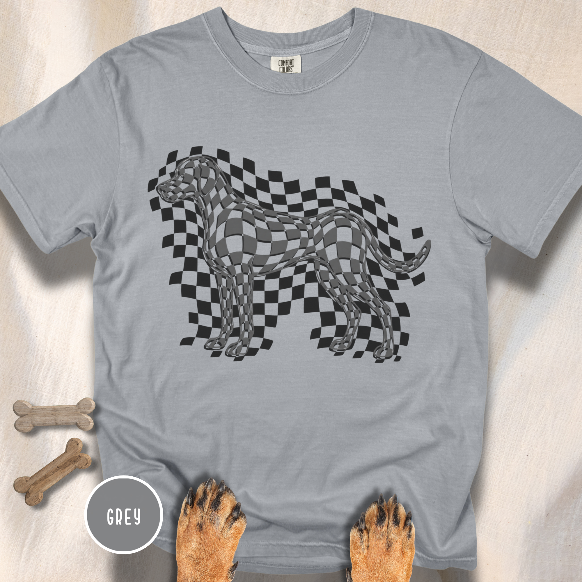 Checkerboard Dog Optical Art T-shirt