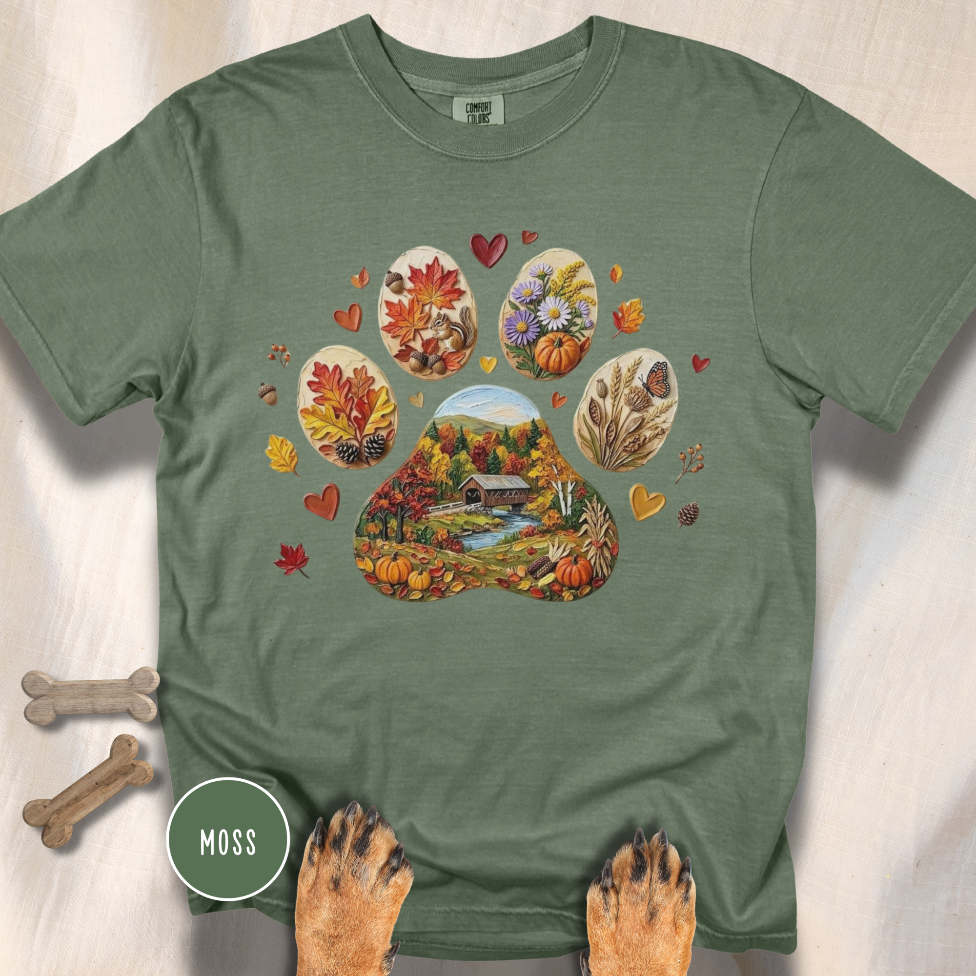 Fall in New England Dog Paw T-shirt
