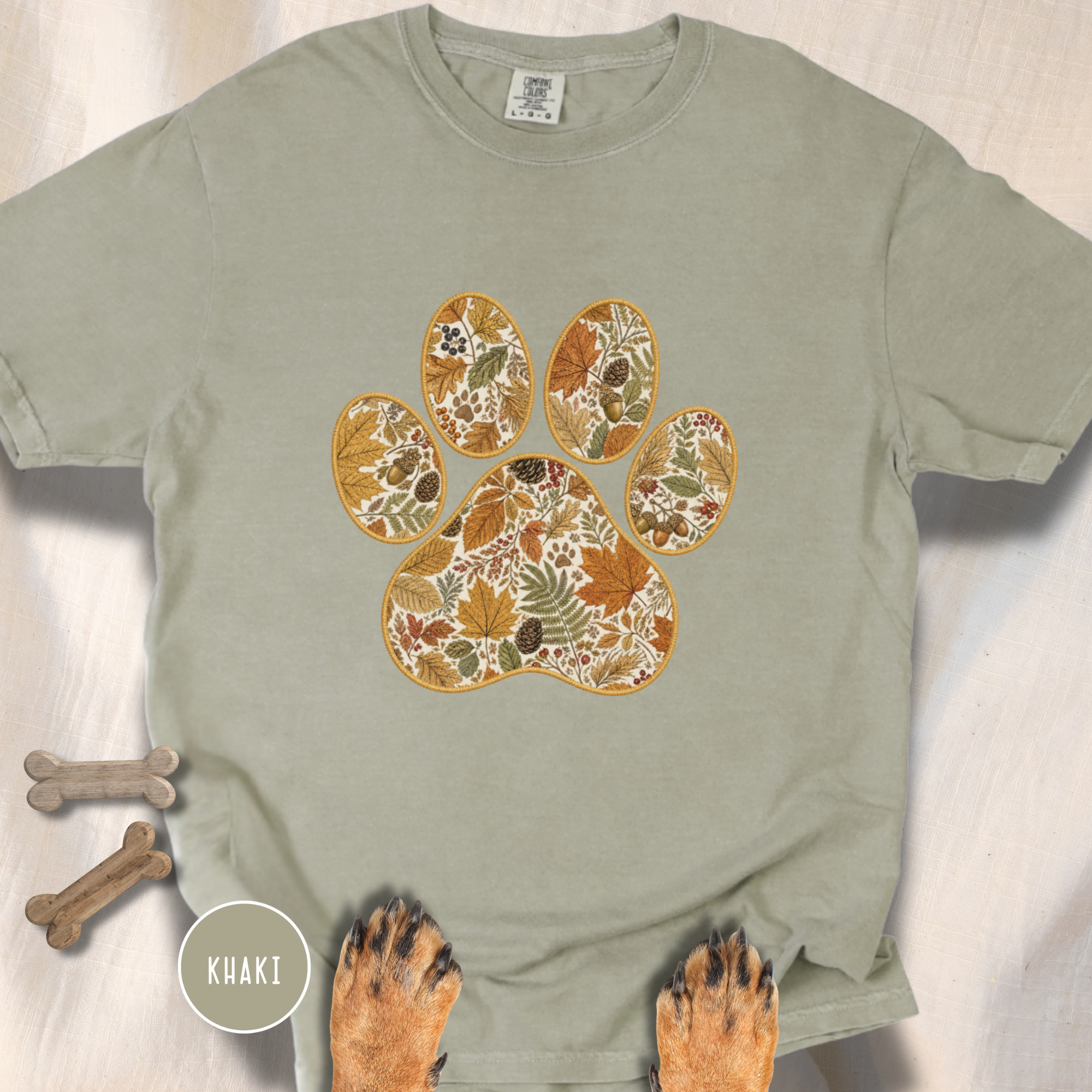Fall in the Forest Vintage Botanical Dog Paw T-Shirt
