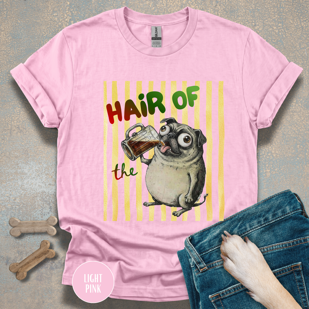 Hair of the Dog Pug with Beer T-shirt, Yellow stripes