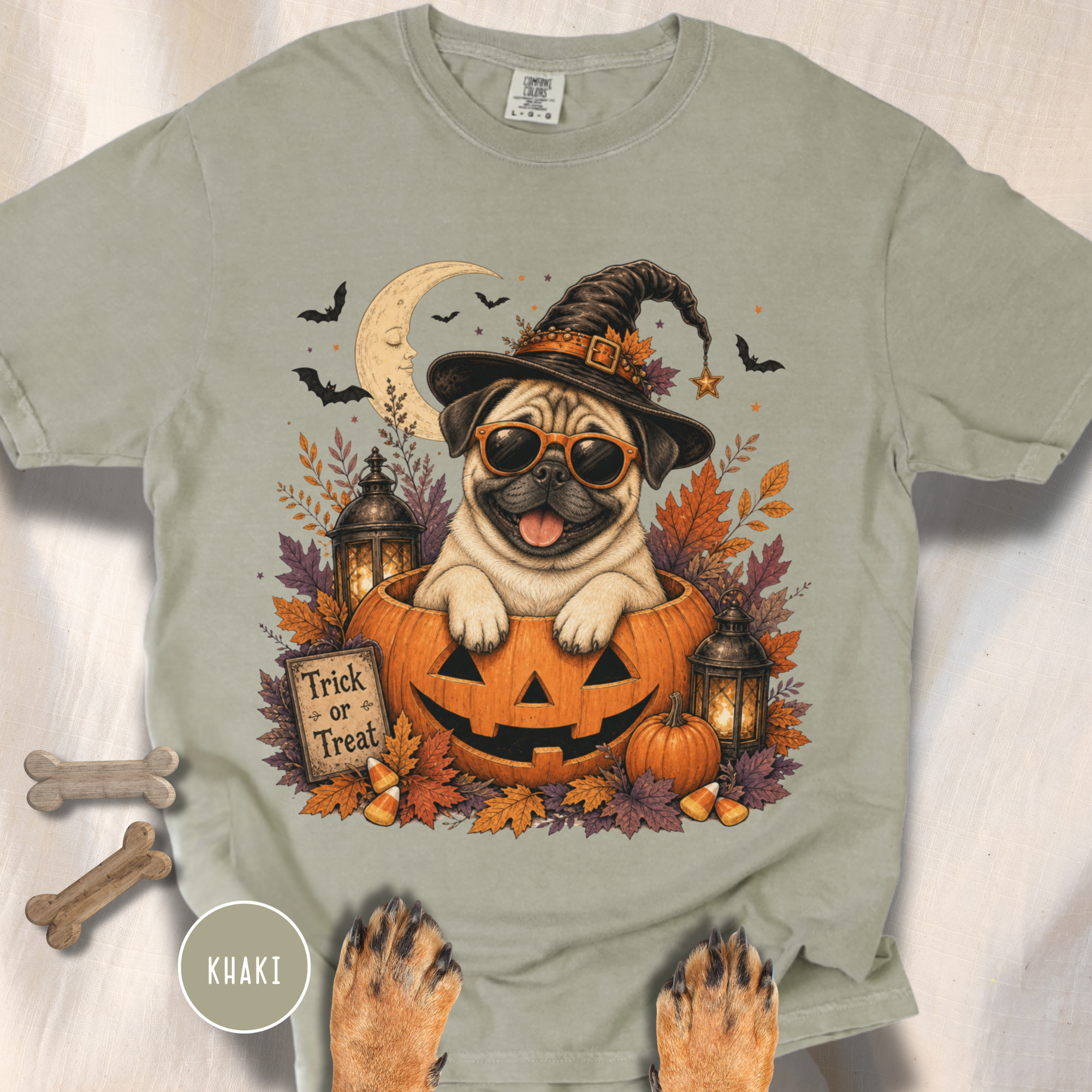 Pug in a Jack-o-Lantern T-shirt