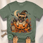 French Bull Dog in a Jack-o-Lantern T-shirt