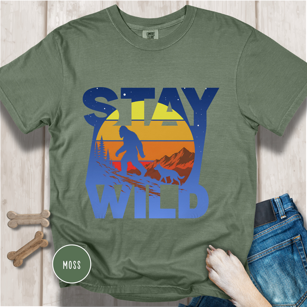 Stay Wild Big Foot and Dog T-shirt