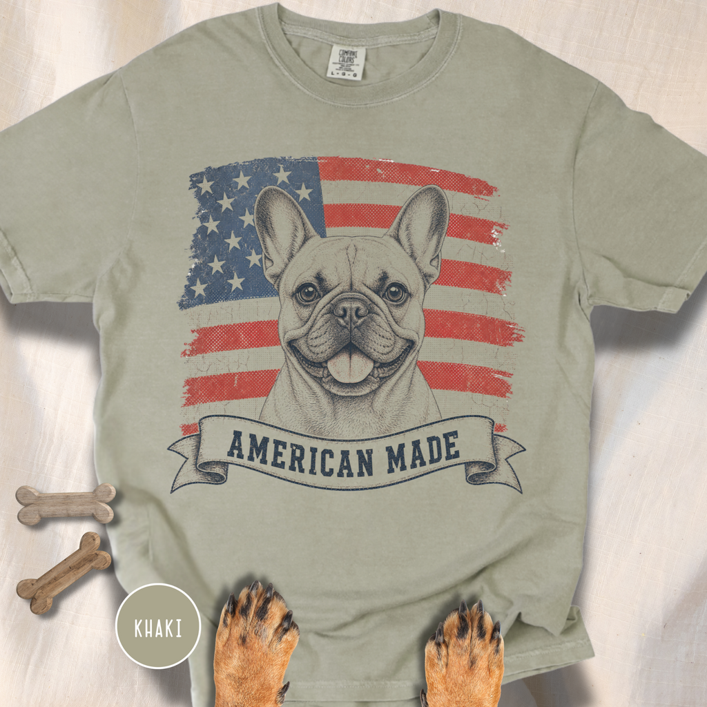 French Bulldog American Made USA flag T-shirt