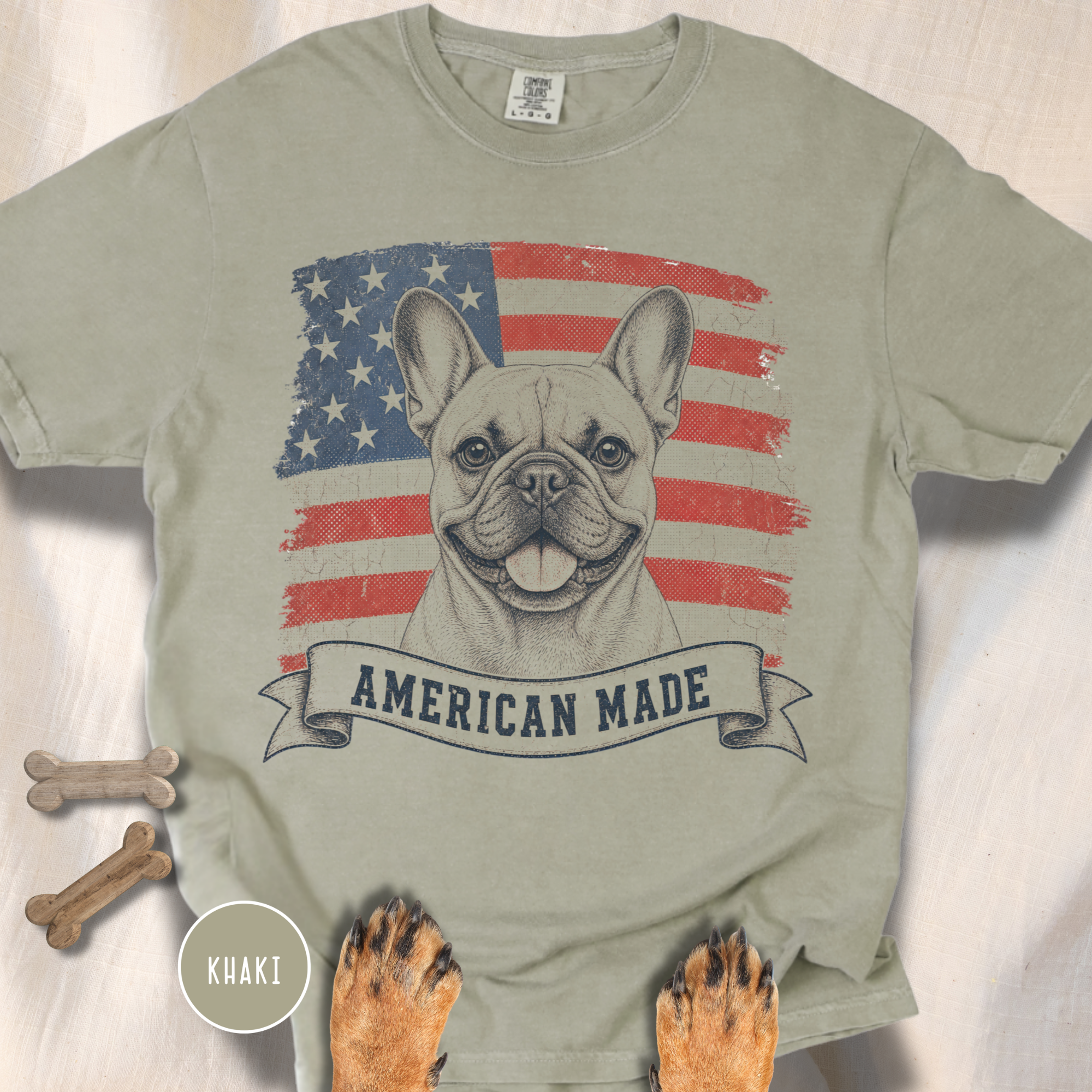 French Bulldog American Made USA flag T-shirt