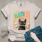 Bad to the Bone French Bulldog T-Shirt. Orange stripes