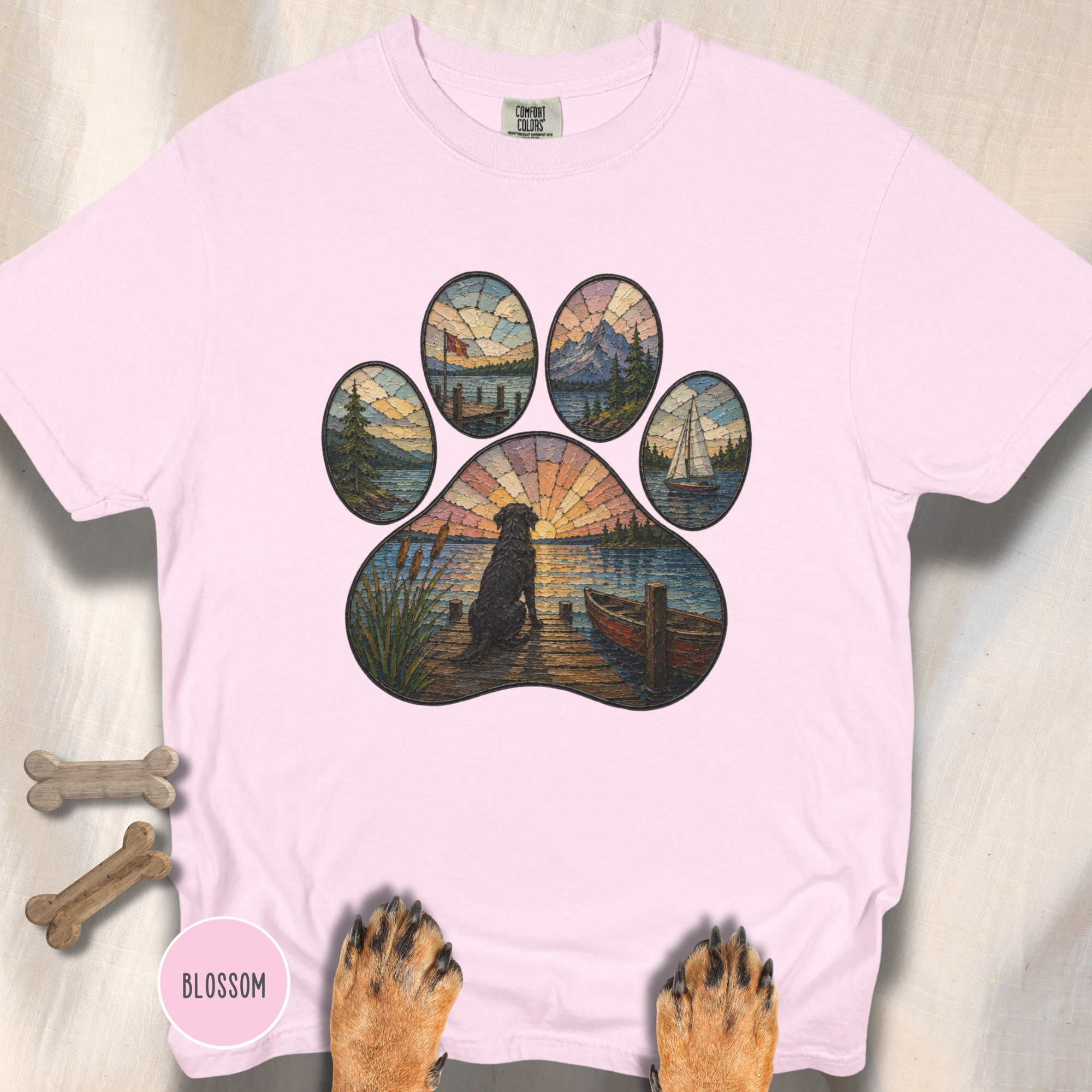 Sail Away Stained Glass Paw Print T-shirt