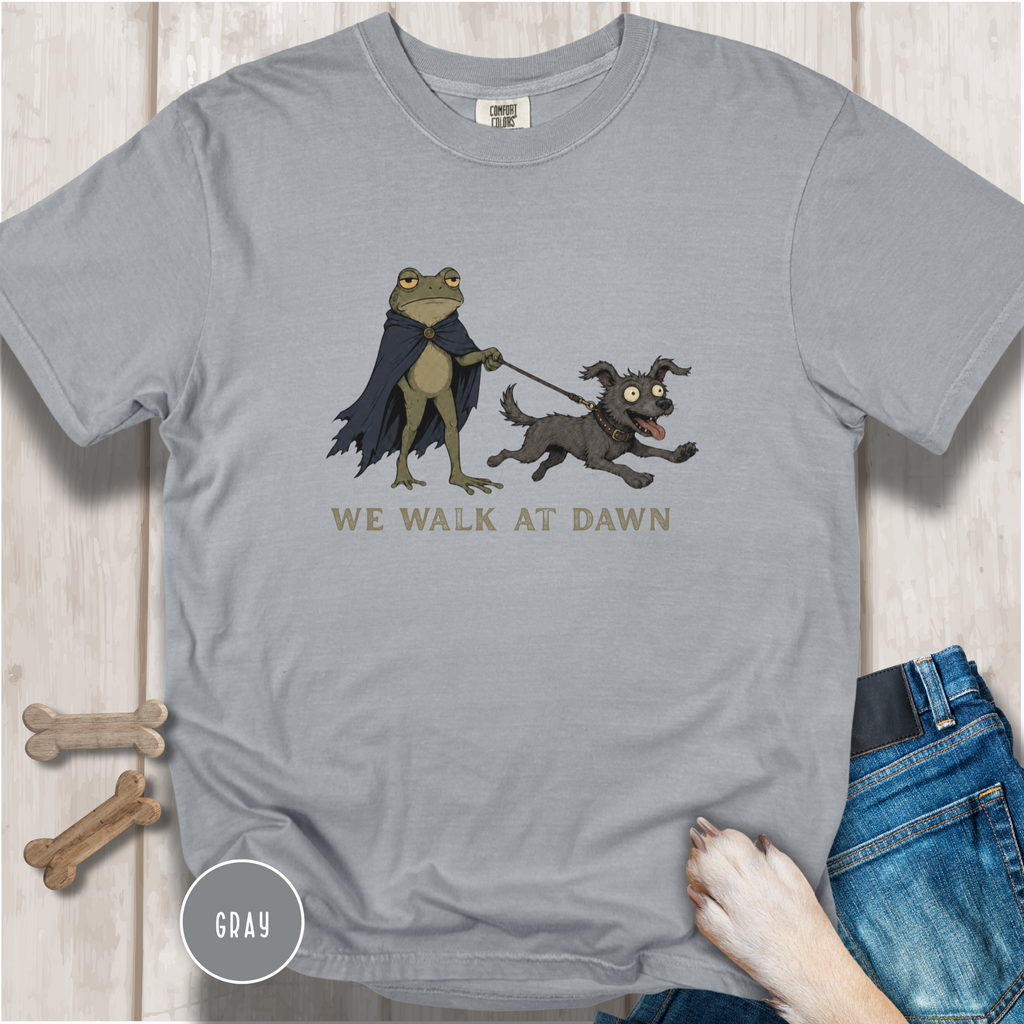 We Walk at Dawn Dog and Frog T-shirt