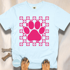Retro Pink Daisy Grid Paw Print T-shirt
