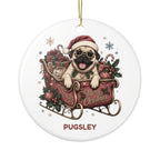 Personalized Dog in Santa's Sleigh Ceramic Ornament - Pick your breed