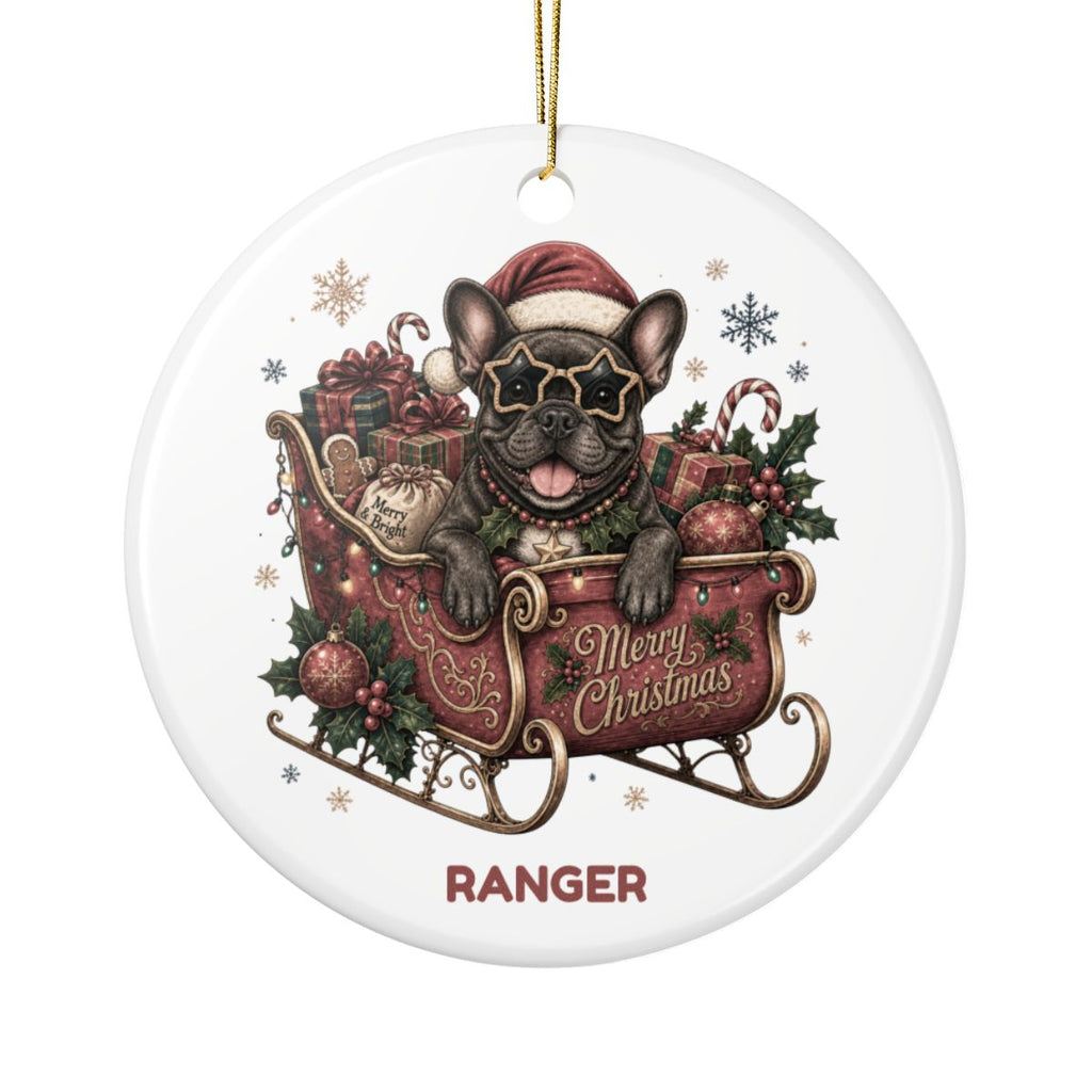 Personalized Dog in Santa's Sleigh Ceramic Ornament - Pick your breed