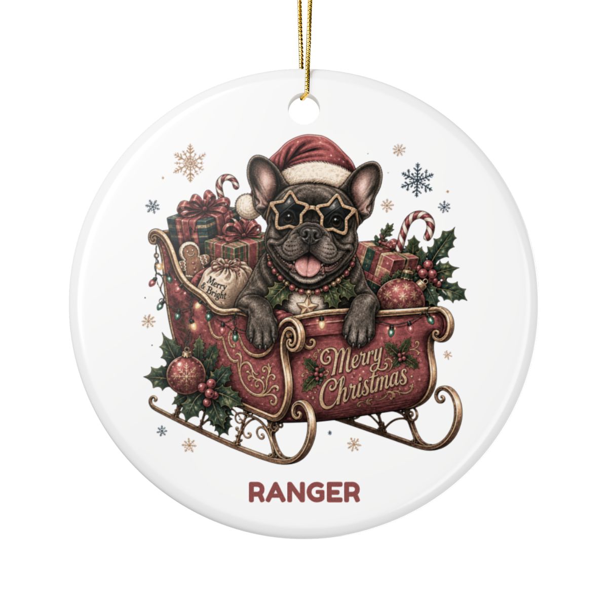 Personalized Dog in Santa's Sleigh Ceramic Ornament - Pick your breed