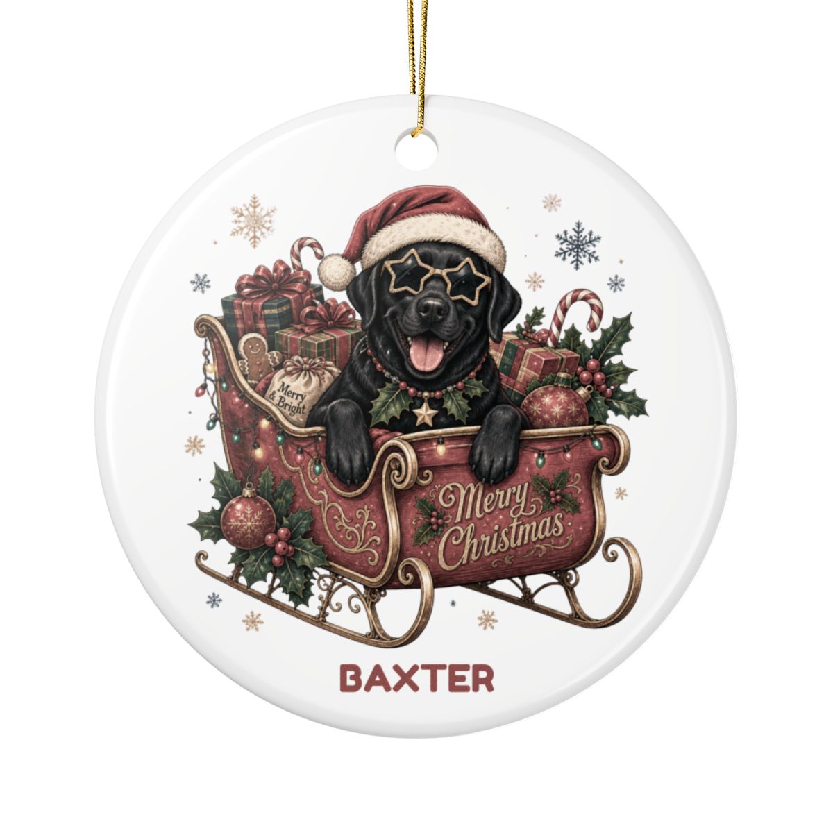 Personalized Dog in Santa's Sleigh Ceramic Ornament - Pick your breed