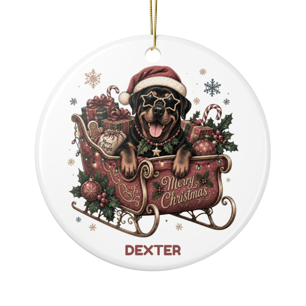 Personalized Dog in Santa's Sleigh Ceramic Ornament - Pick your breed