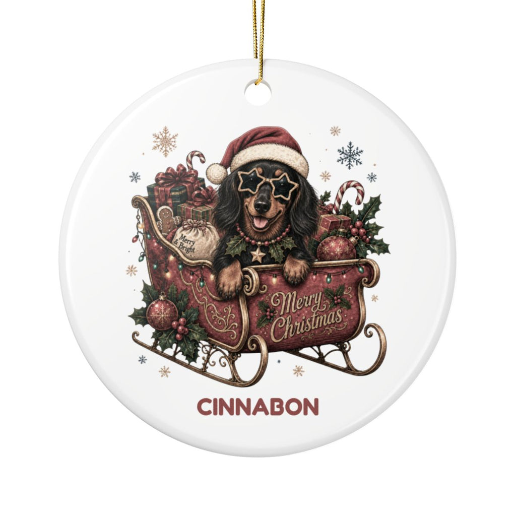 Personalized Dog in Santa's Sleigh Ceramic Ornament - Pick your breed