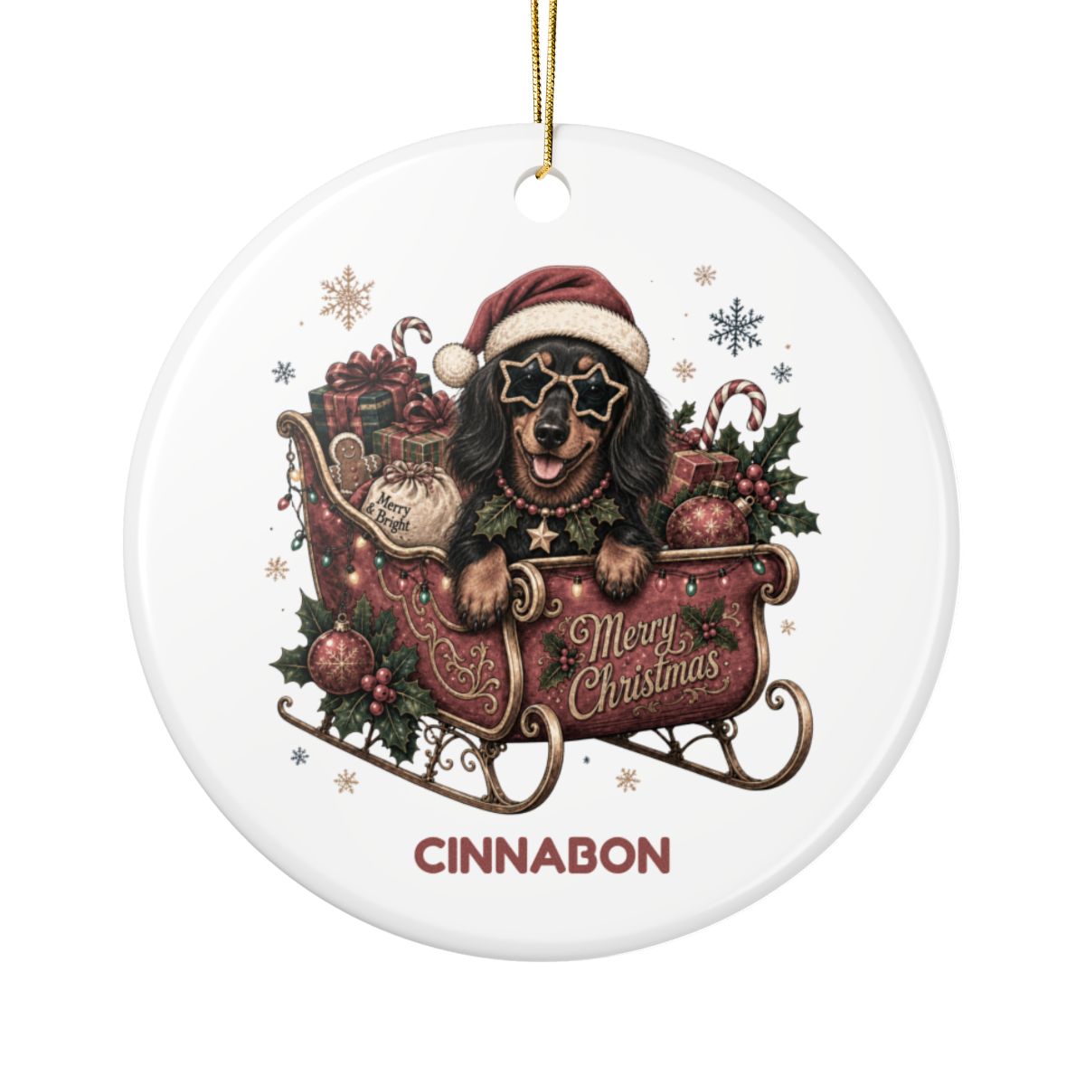 Personalized Dog in Santa's Sleigh Ceramic Ornament - Pick your breed