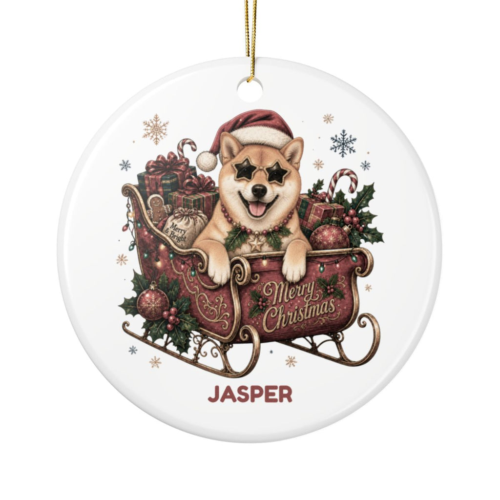 Personalized Dog in Santa's Sleigh Ceramic Ornament - Pick your breed