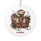 Personalized Dog in Santa's Sleigh Ceramic Ornament - Pick your breed