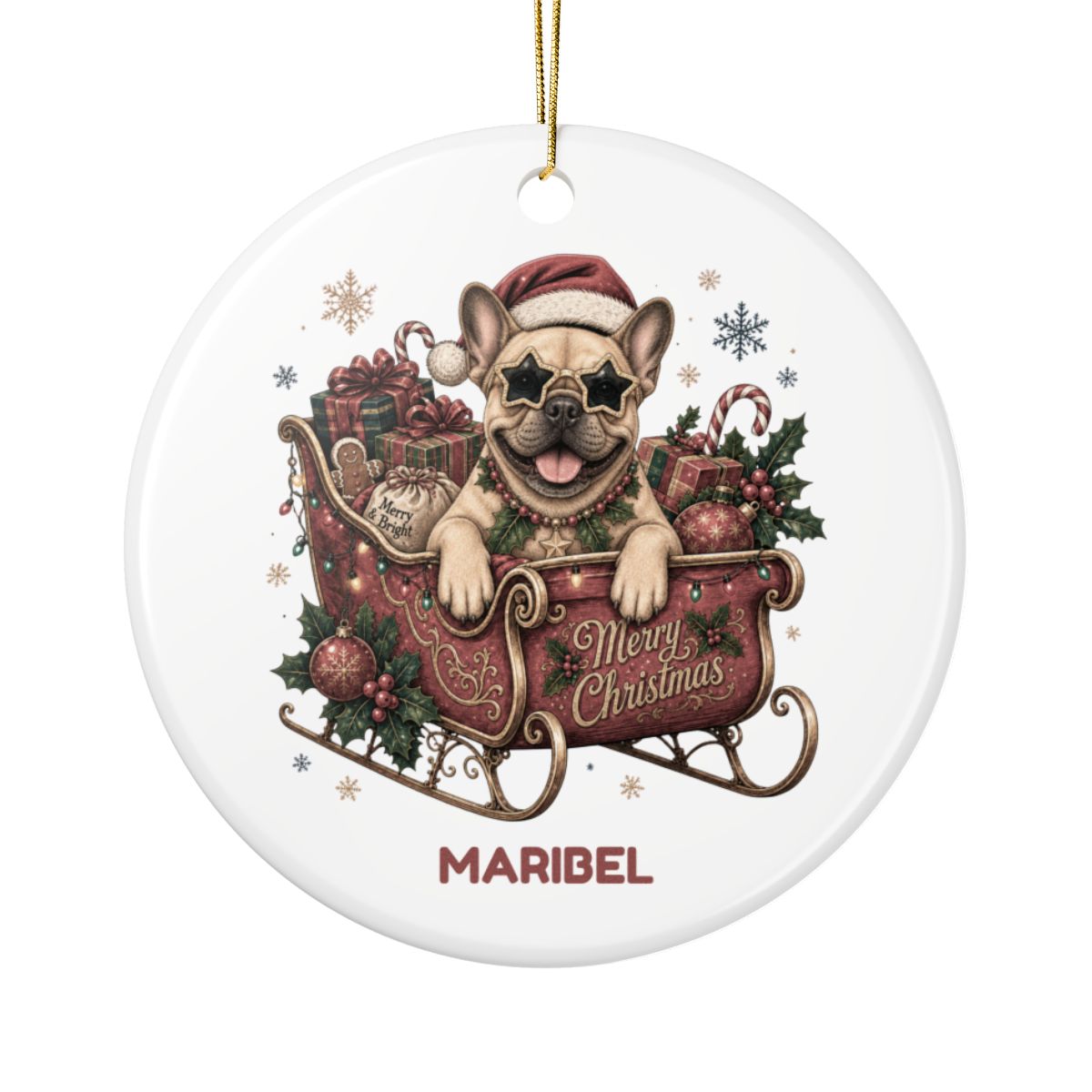 Personalized Dog in Santa's Sleigh Ceramic Ornament - Pick your breed
