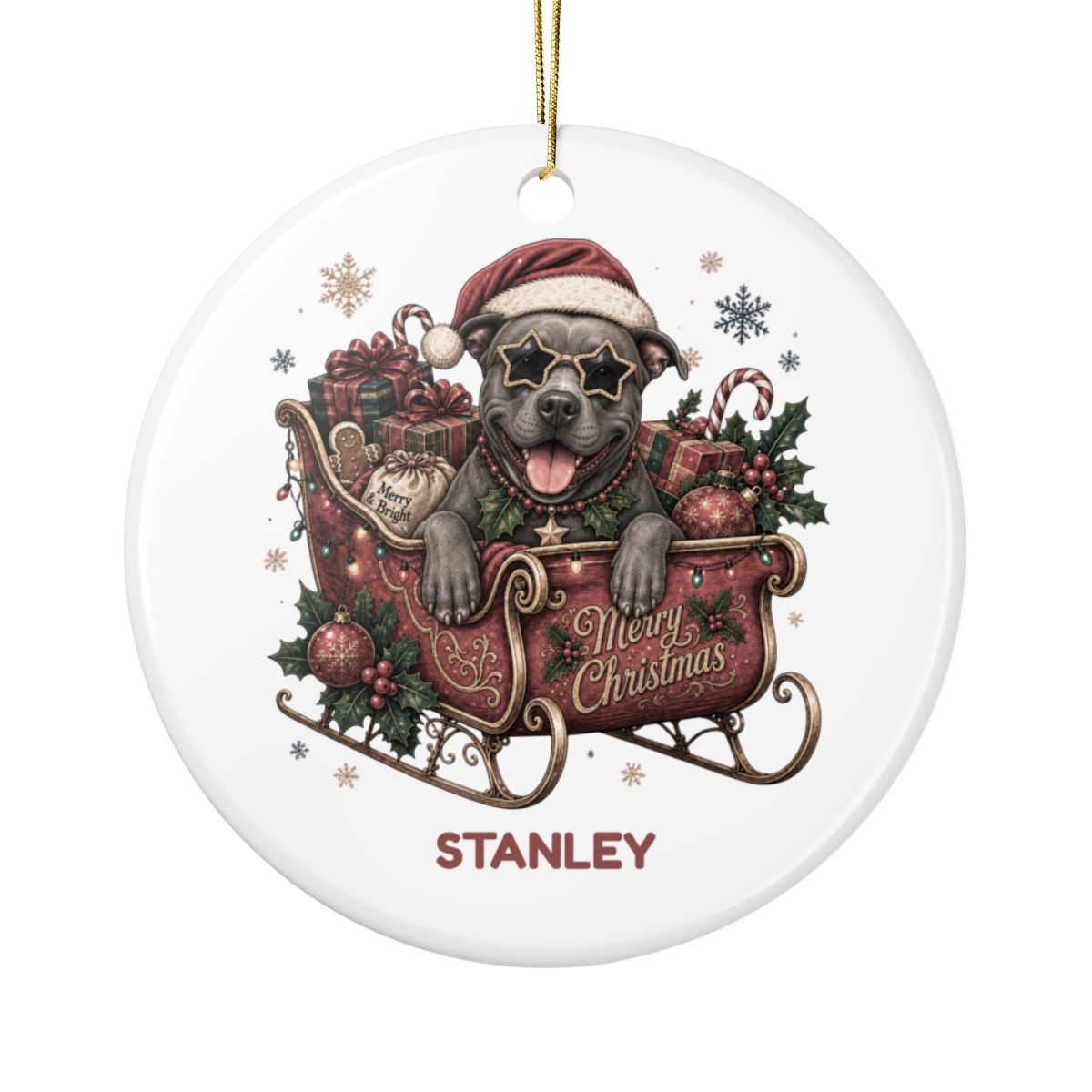 Personalized Dog in Santa's Sleigh Ceramic Ornament - Pick your breed
