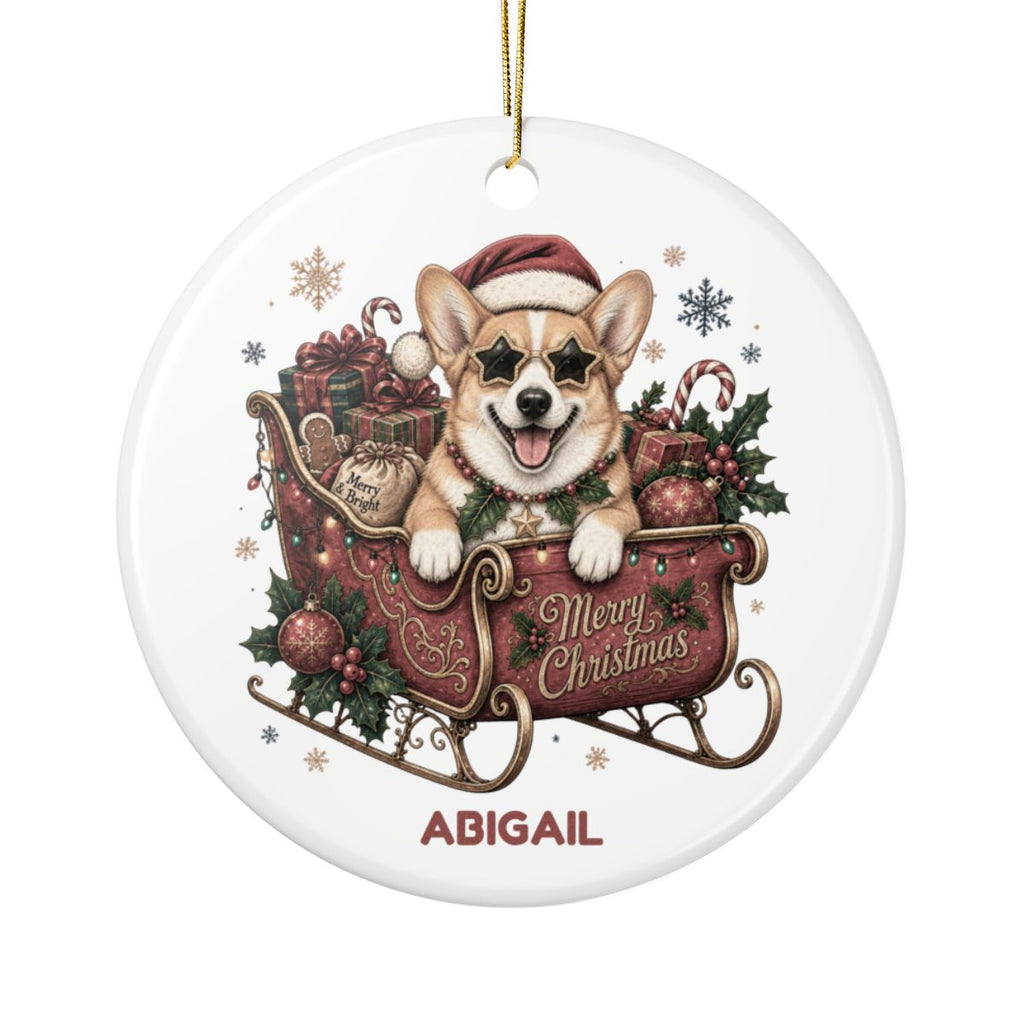 Personalized Dog in Santa's Sleigh Ceramic Ornament - Pick your breed