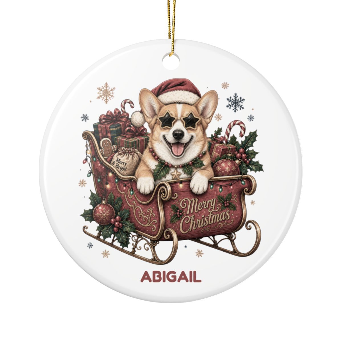 Personalized Dog in Santa's Sleigh Ceramic Ornament - Pick your breed